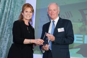 Sarah Ferguson, the Duchess of York handing the award to Sir Tim Clark, President Emirates airline